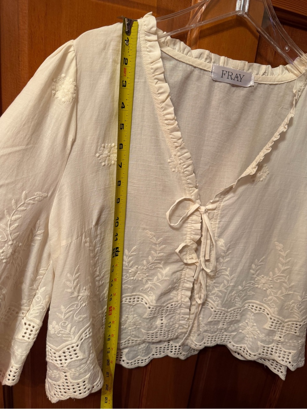 Cream Embroidered Tie-Front Peasant Blouse - Picture 12 of 13